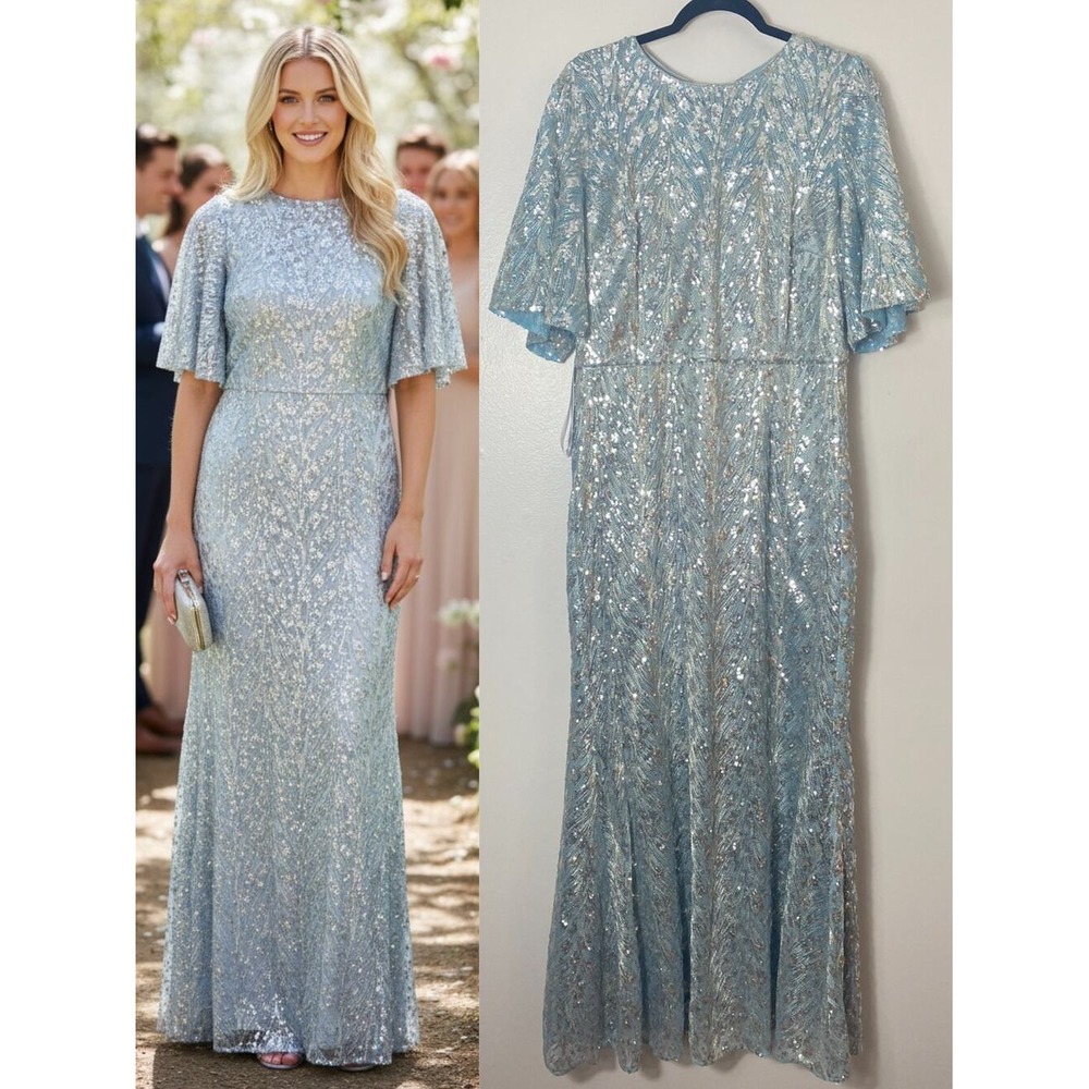 JS Collections Dress 12 Blue Sequin Mother of the Bride Wedding Guest Formal